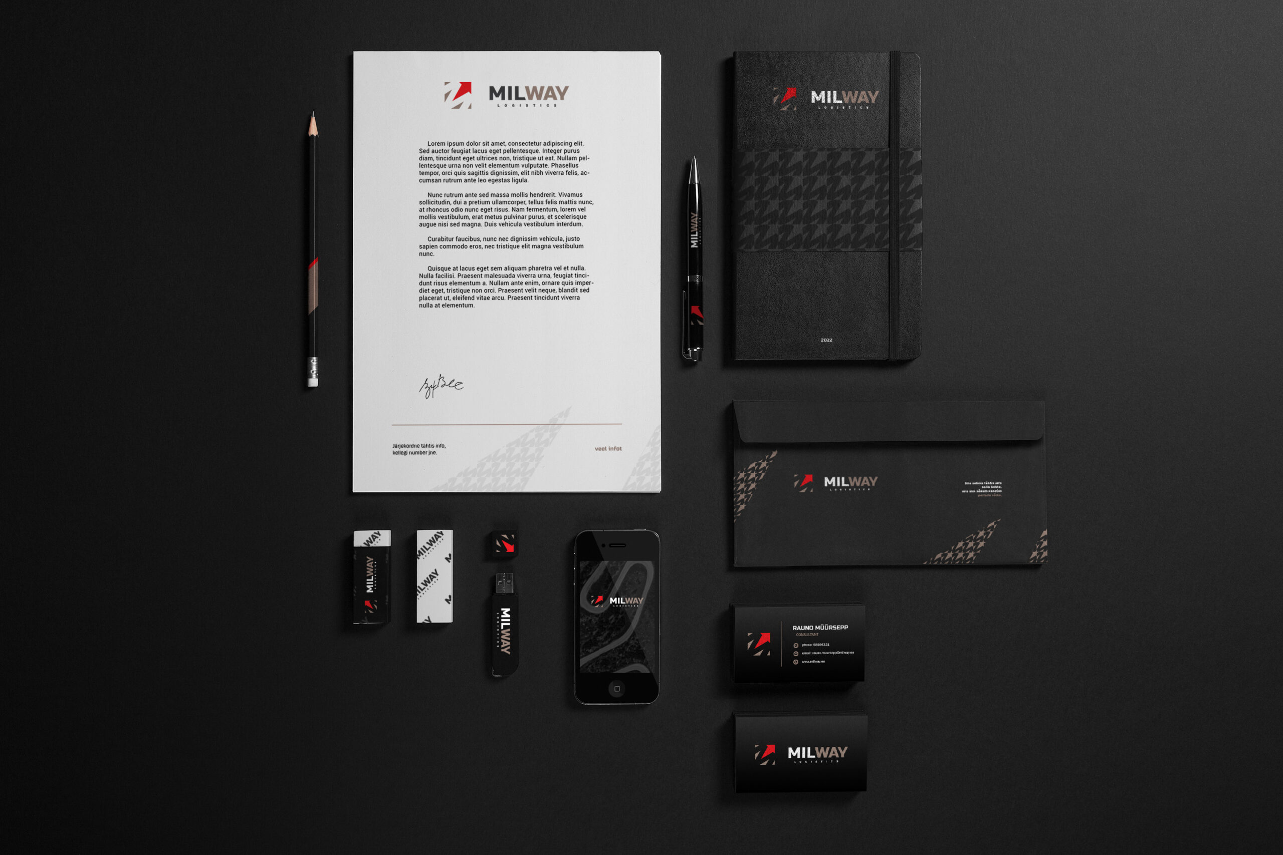 Milway stationery – letterhead, business cards and notebook
