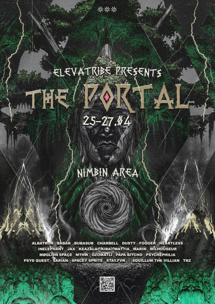 The Portal festival poster by Elevatribe – green psychedelic artwork