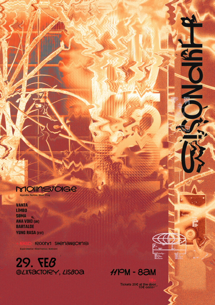 Hypnosis event poster – orange, heat-toned forest imagery
